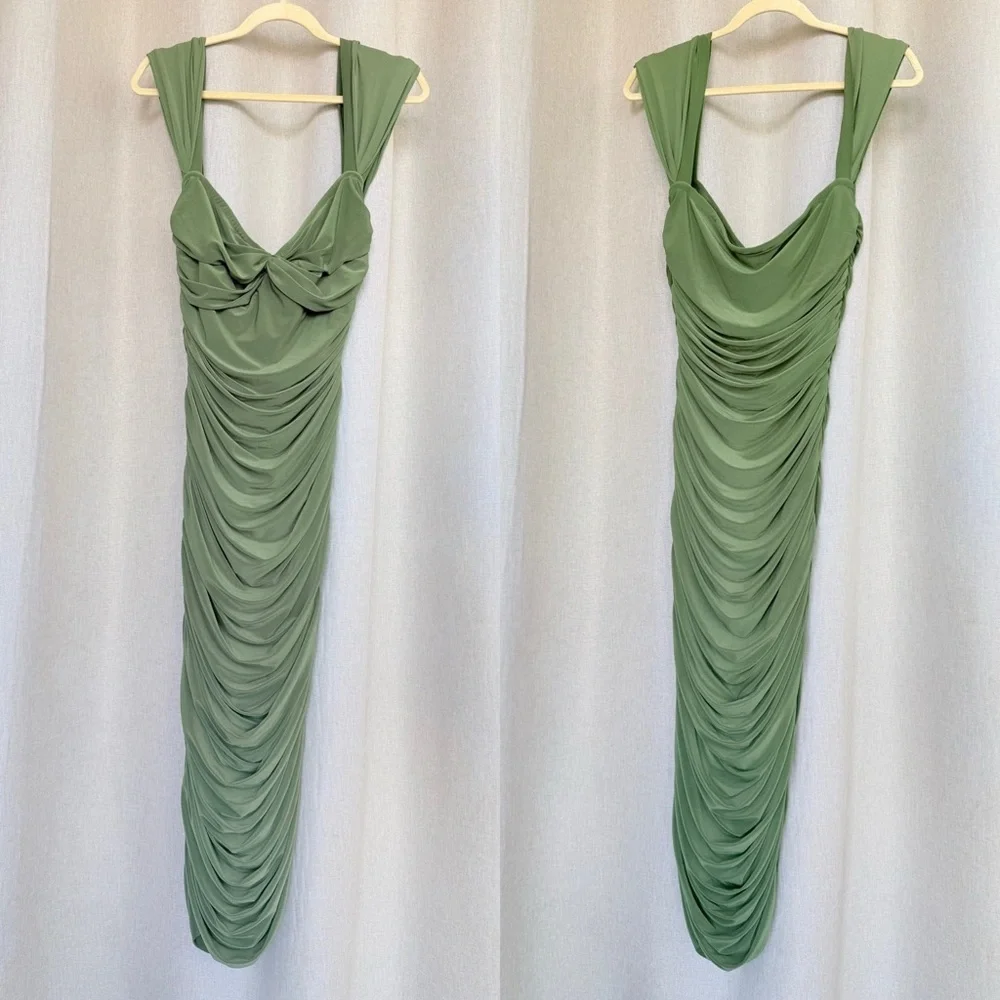Norma Kamali Walter Green Draped Sleeveless Midi Dress L